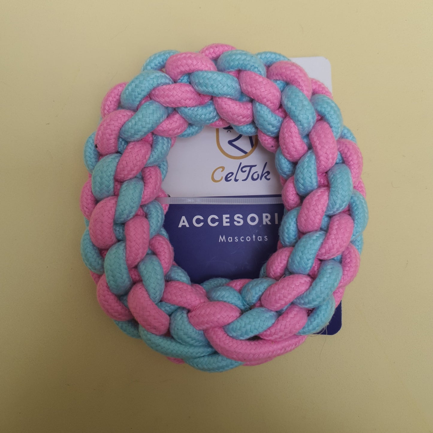 Juguete para perro trenzado color rosa y azul