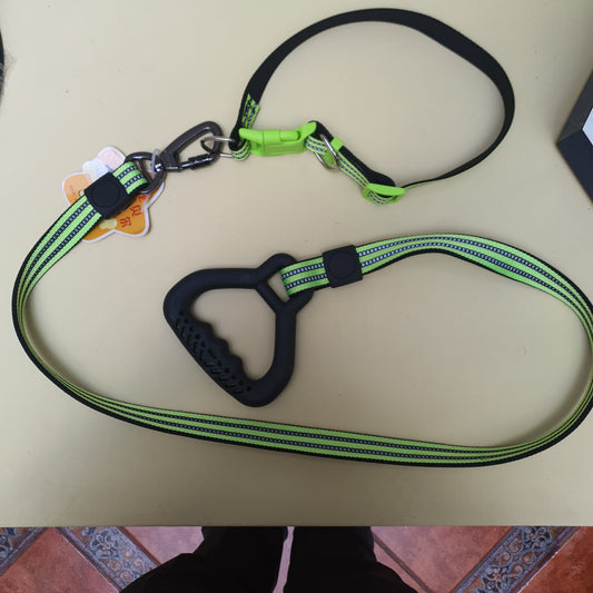 Collar y correa verde reflejante con mango