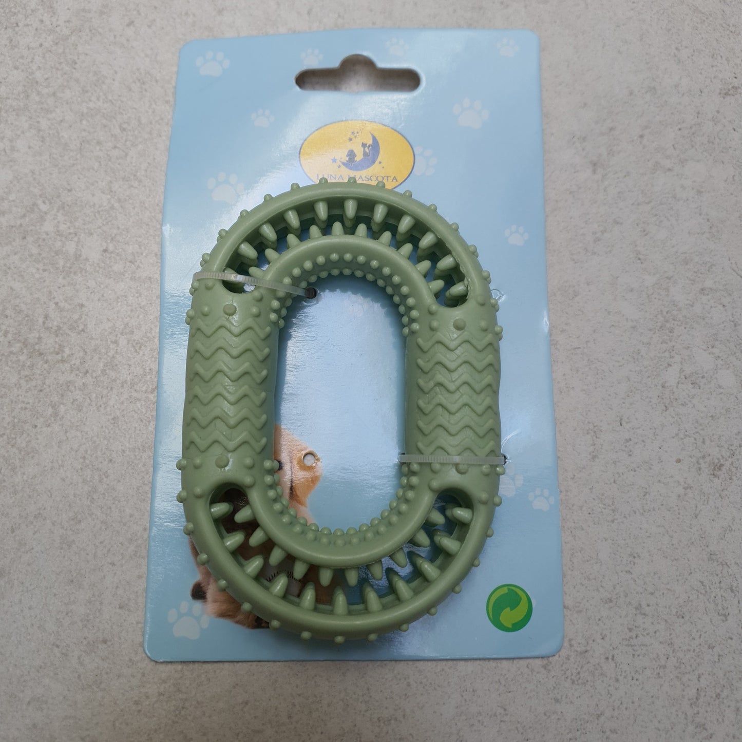 Juguete de hule con textura verde perro (luna mascota)