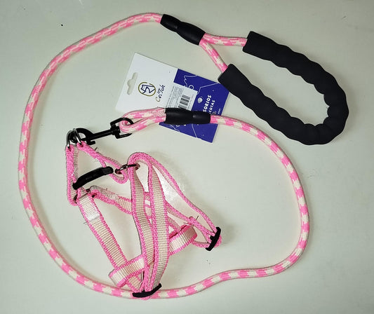 Arnes y correa rosa neon.