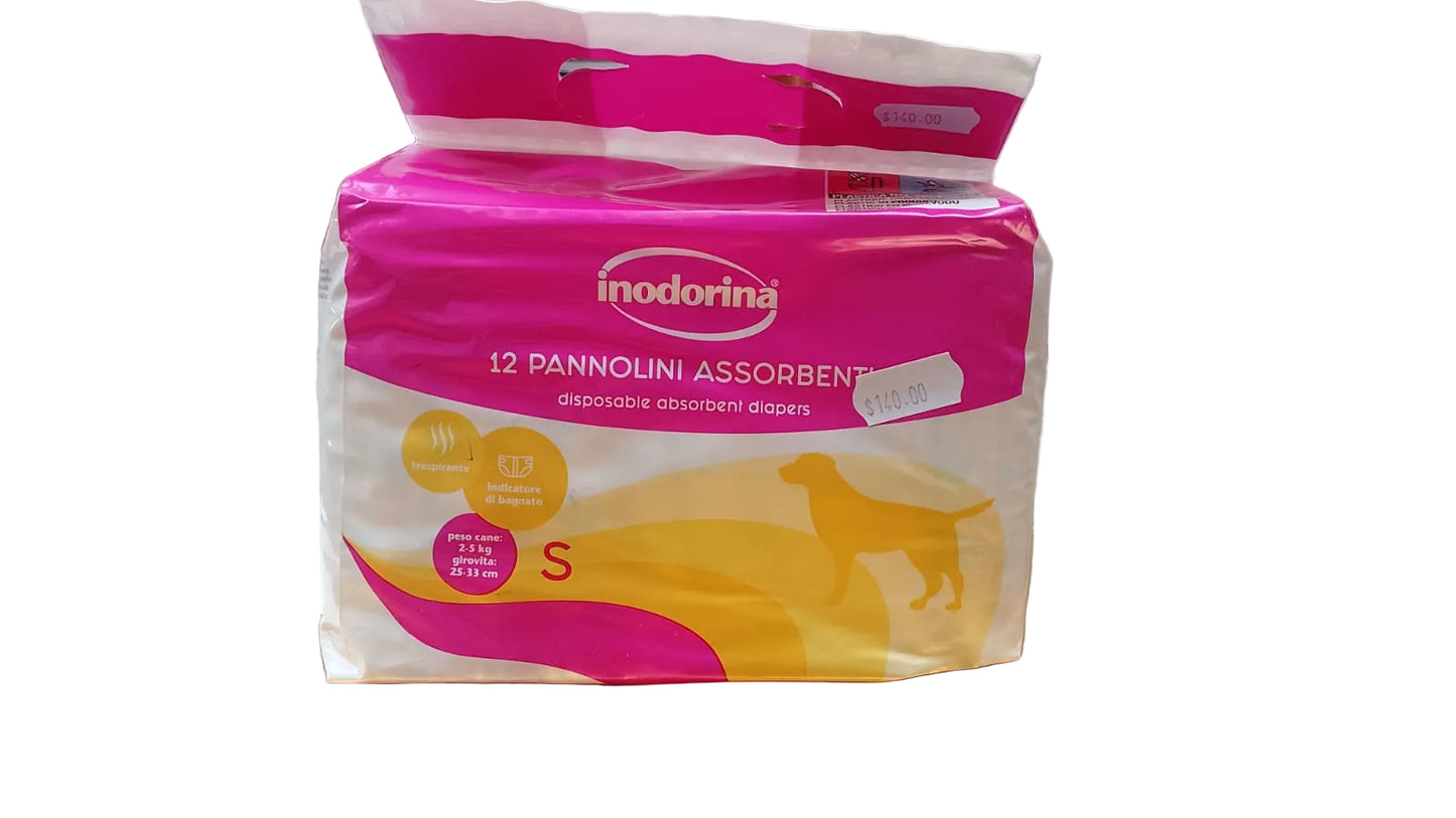 Pañales absorbentes para perro indorina 12pzs