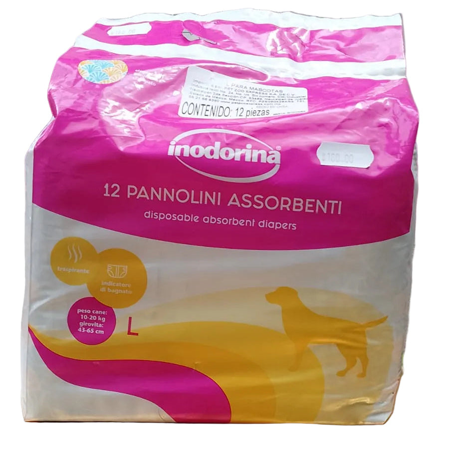 Pañales absorbentes para perro indorina 12pzs