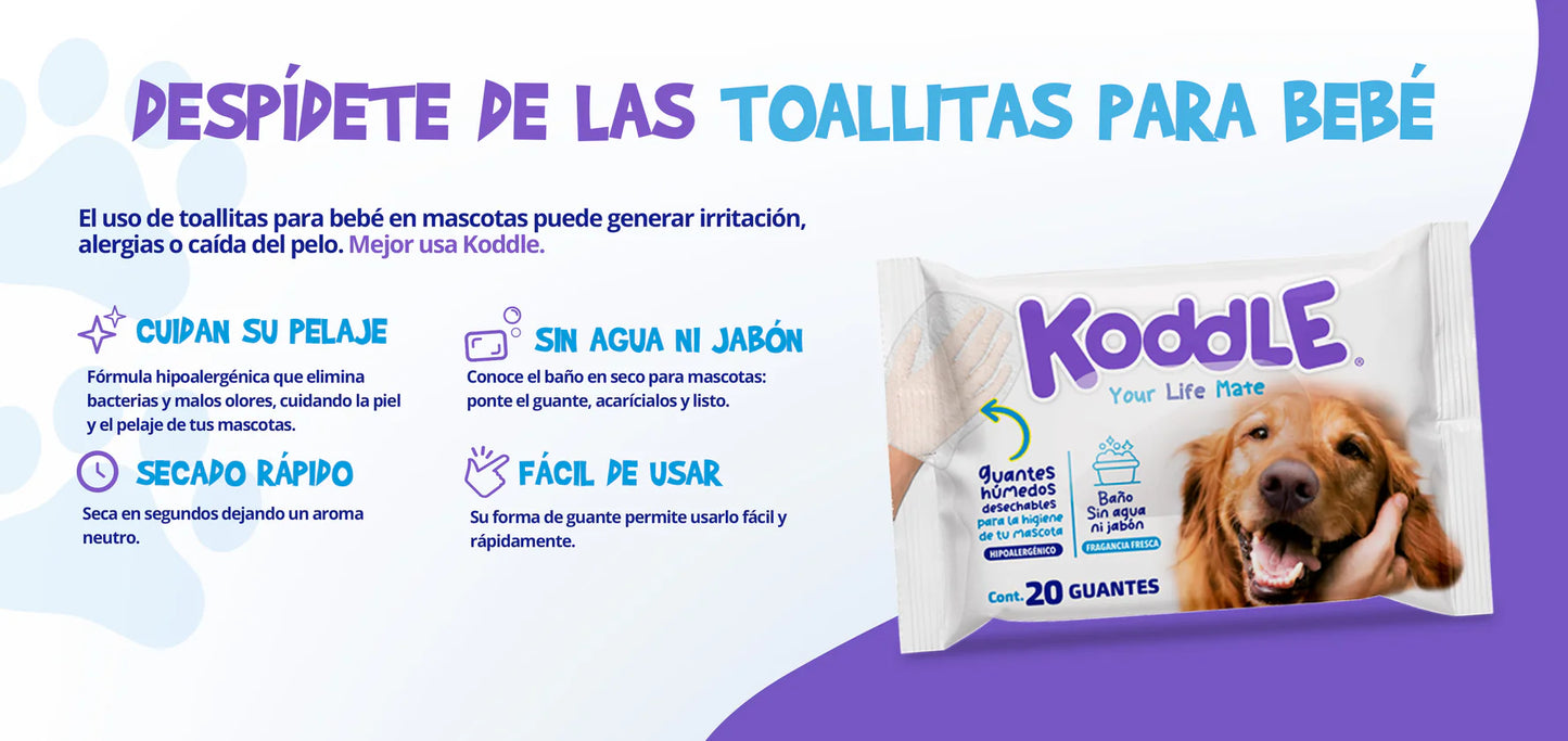 GUANTES HUMEDOS PARA MASCOTA KODDLE